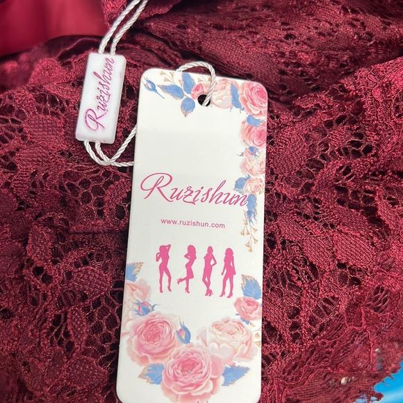 NWT-Women's Plus Tie Back Contrast Lace Plungi Neck Sleep Romper- XXL -Burgundy - Picture 7 of 7